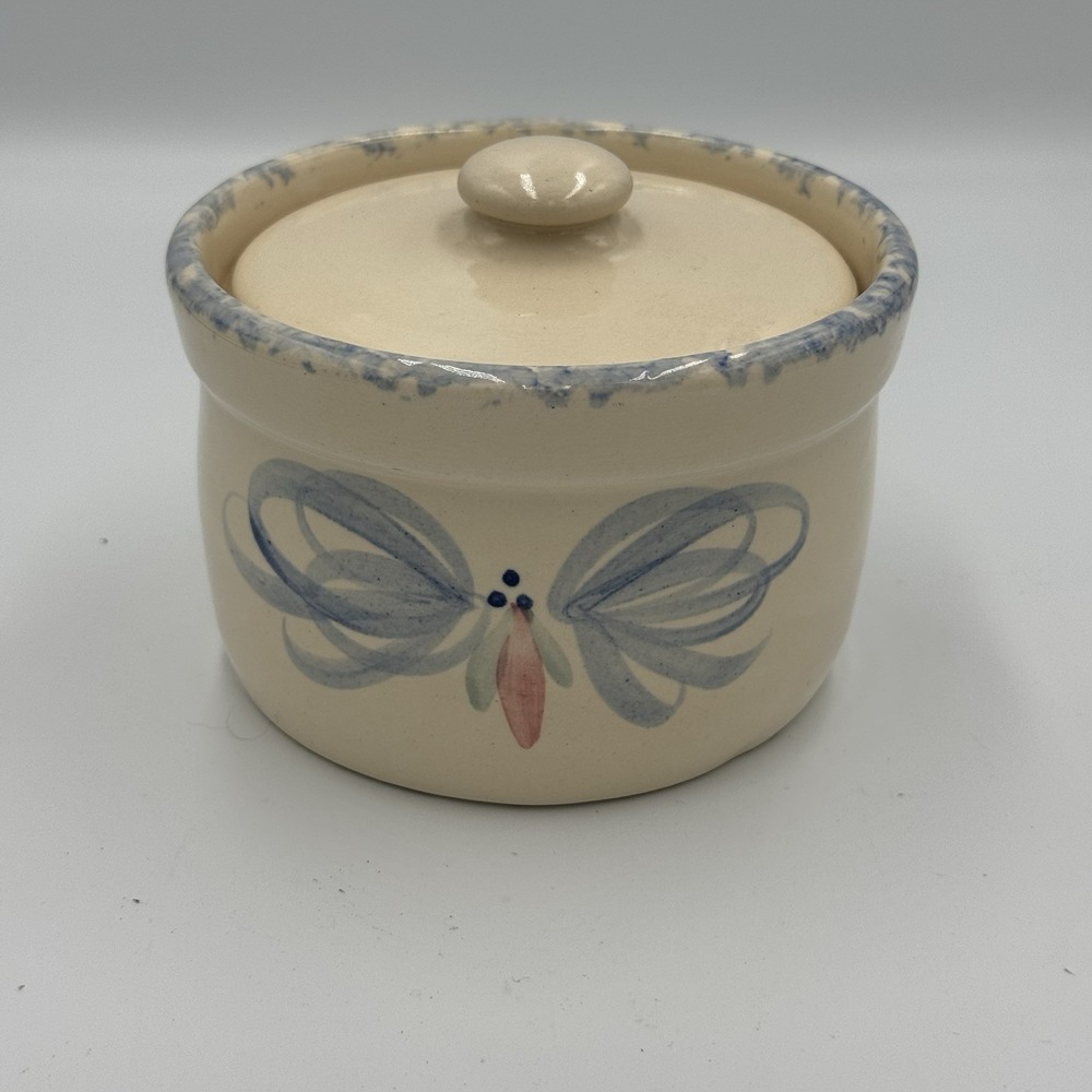 Ellis Pottery Marshall Texas Crock + Lid Hand Painted Butterfly Cookie Jar‎
